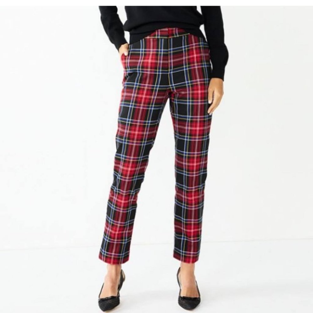Draper James RSVP Black/Red Tartan Plaid Ankle Pants SIZE SMALL